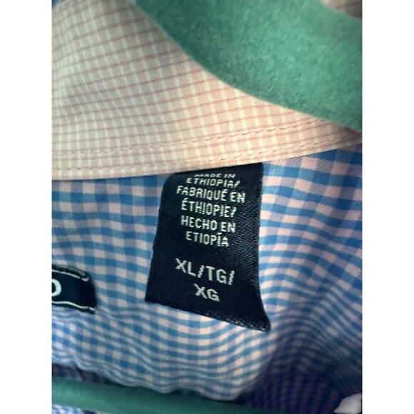 Izod Mens Long Sleeve Button-Down Shirt Blue & Pink Gingham Check XL - Picture 4 of 7